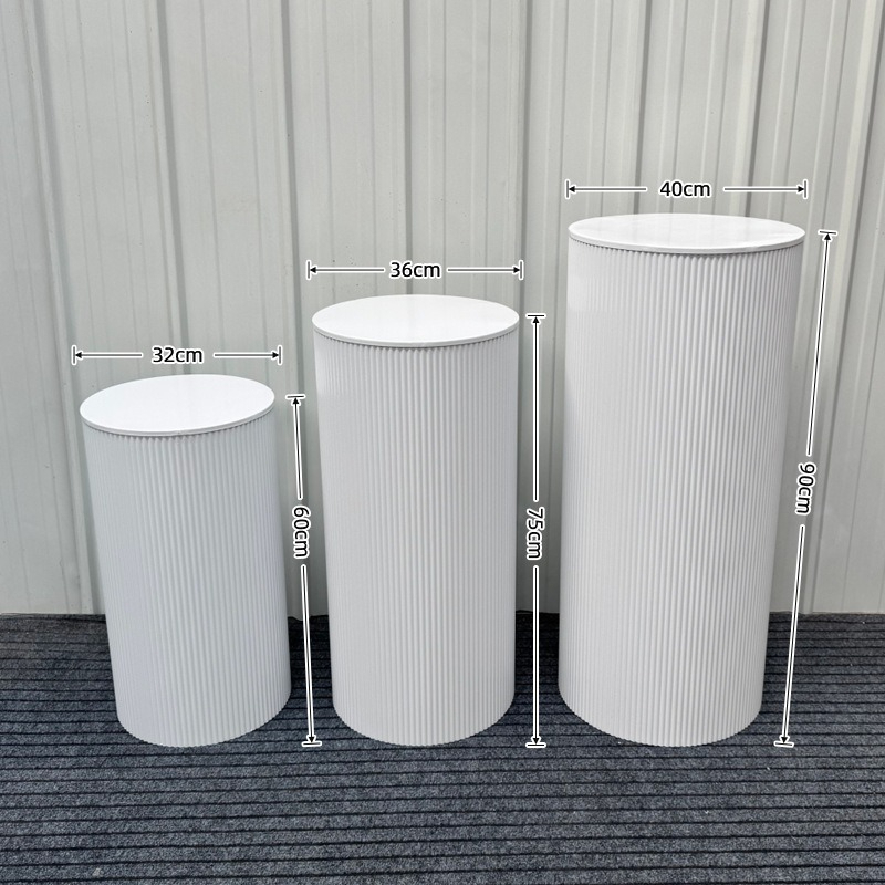 White Fluted Metal Display Plinth Set of 3 for Weddings