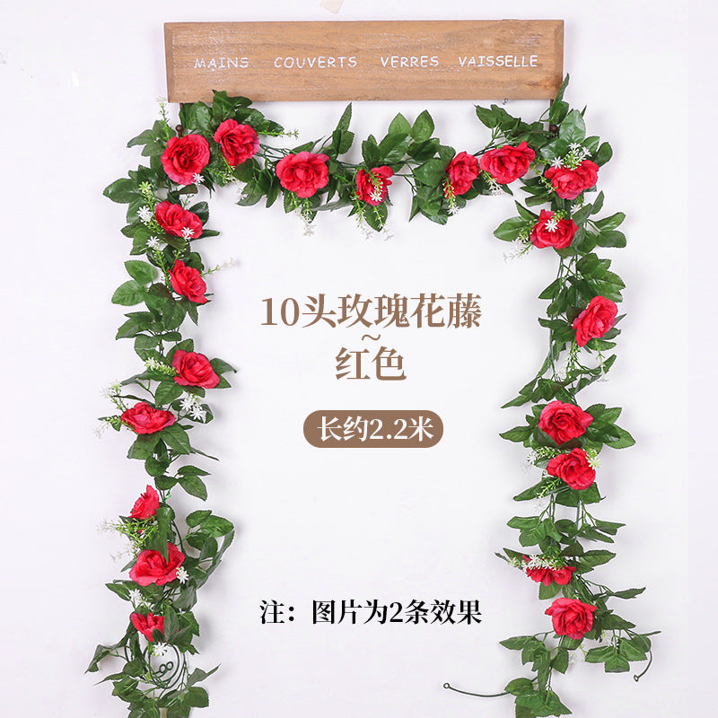 Artificial Rose Vine Garland - 10 Head Wedding Floral Decor