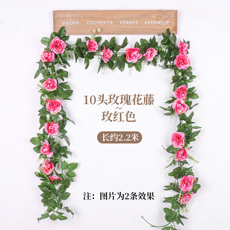 Artificial Rose Vine Garland - 10 Head Wedding Floral Decor