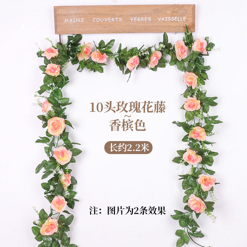 Artificial Rose Vine Garland - 10 Head Wedding Floral Decor